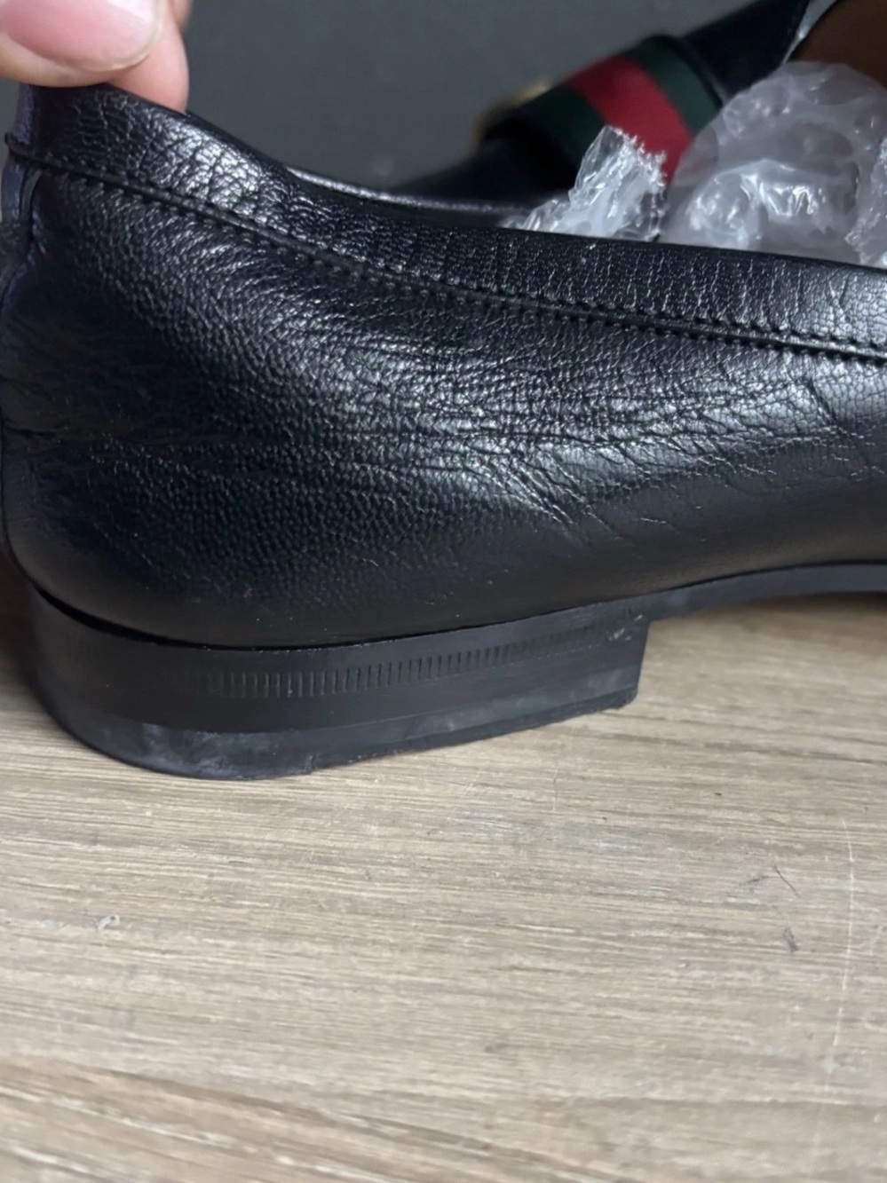 GUCCI Mens Donnie Web Double GG Loafers Heels Black Leather Sz 8.5 - Picture 10 of 16